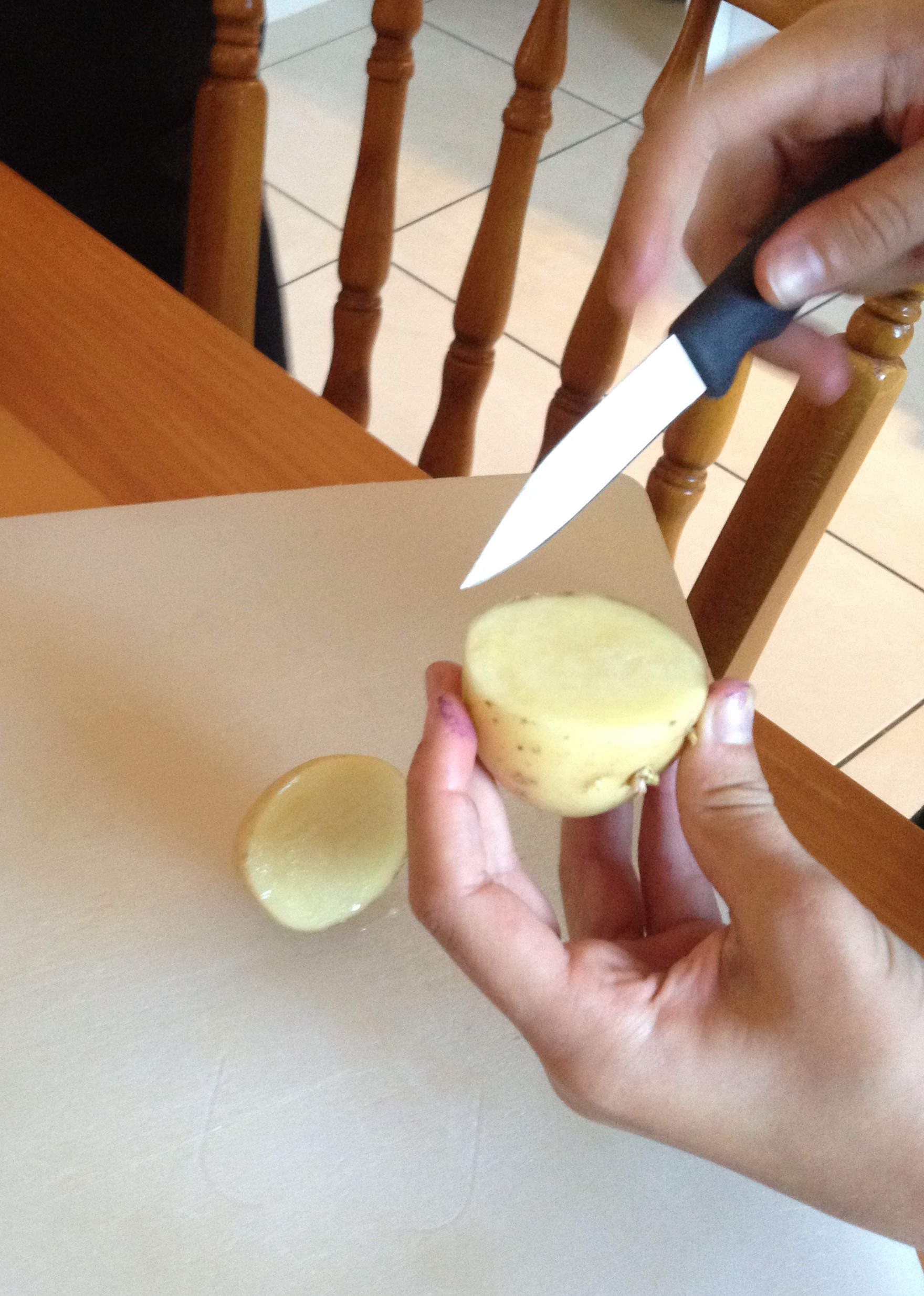 carving a potato stamp