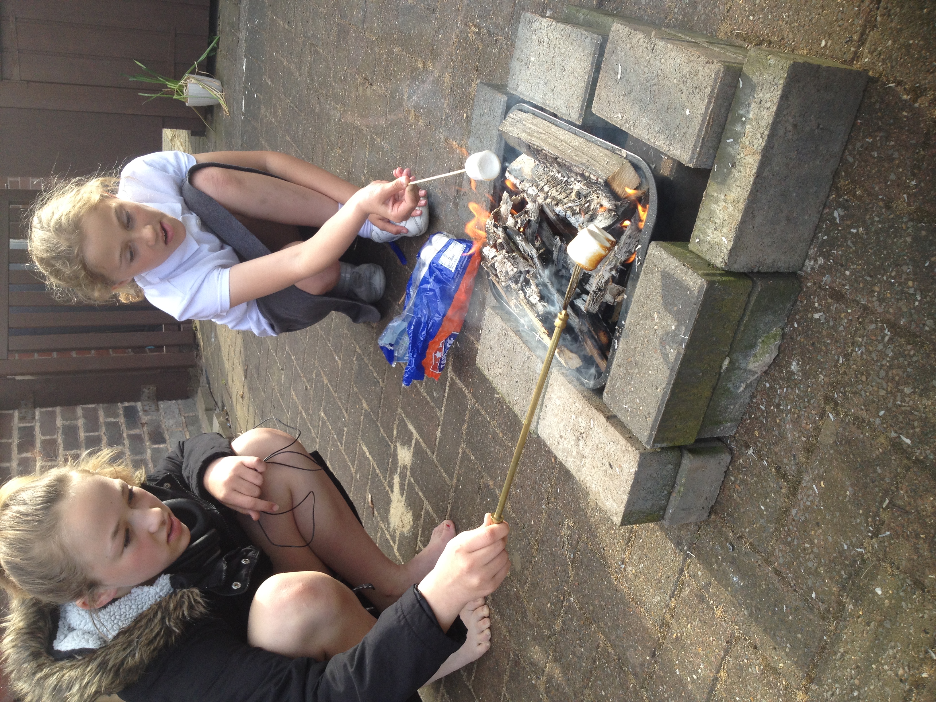 toasting marshmallows around a camp fire