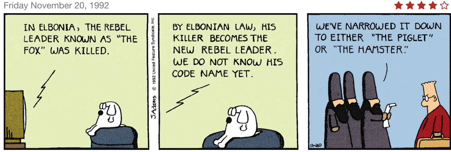 Dilbert Cartoon about Elbonian rebel leaders