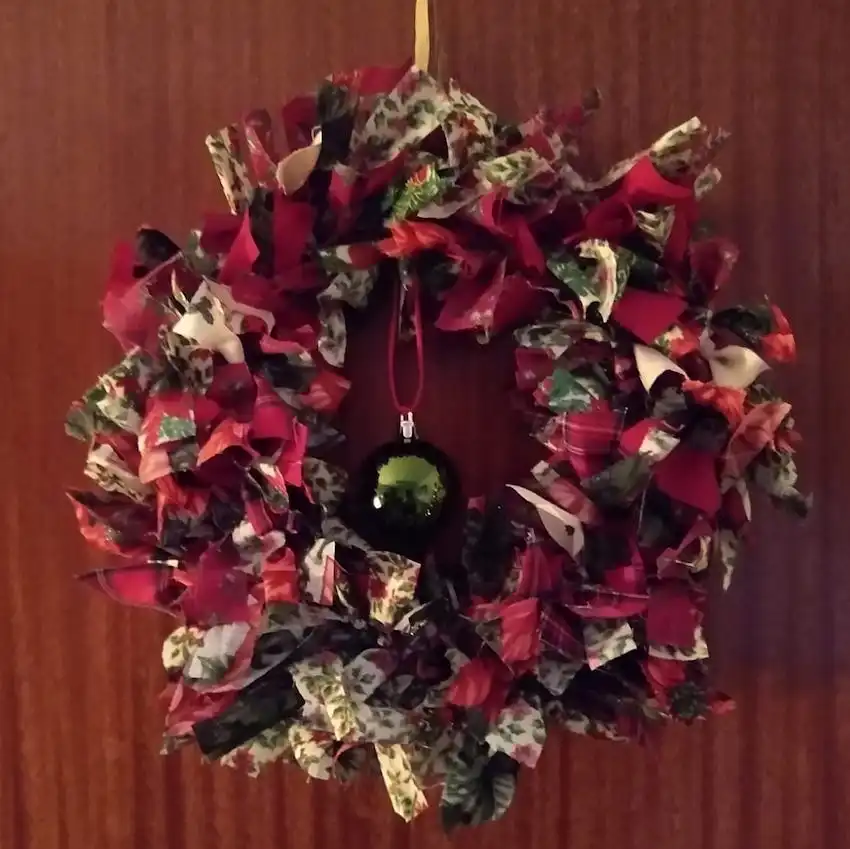 Festive red and green rag wreath