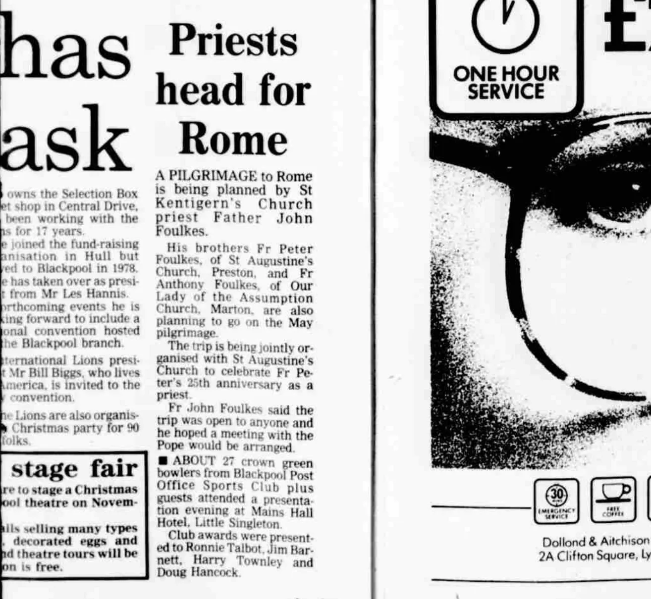 1990 newspaper cutting about a planned pilgrimage to Rome