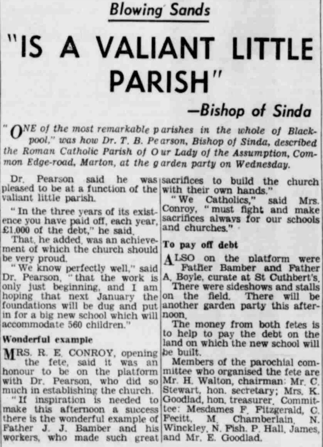 1950 newspaper cutting about a garden party at Our Lady of the Assumption parish