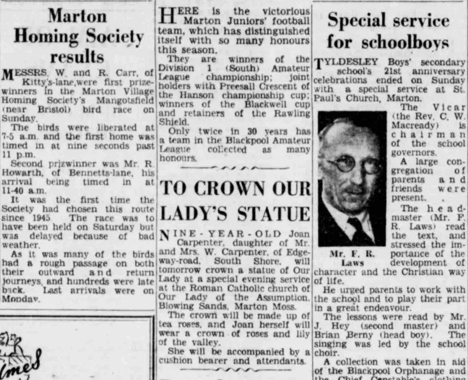 1950 newspaper cutting about a service at Our Lady of the Assumption church