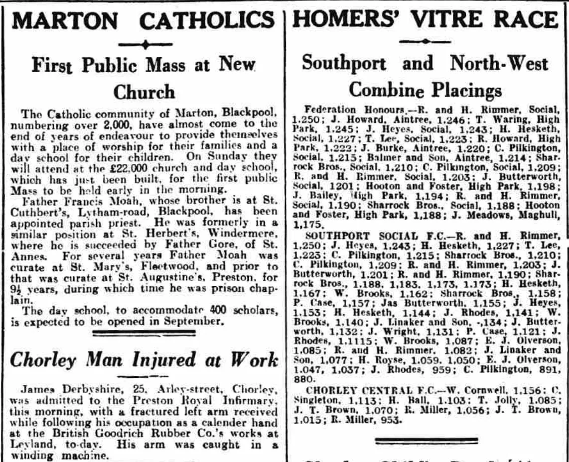 1934 newspaper cutting about the first mass at St John Vianney's Church