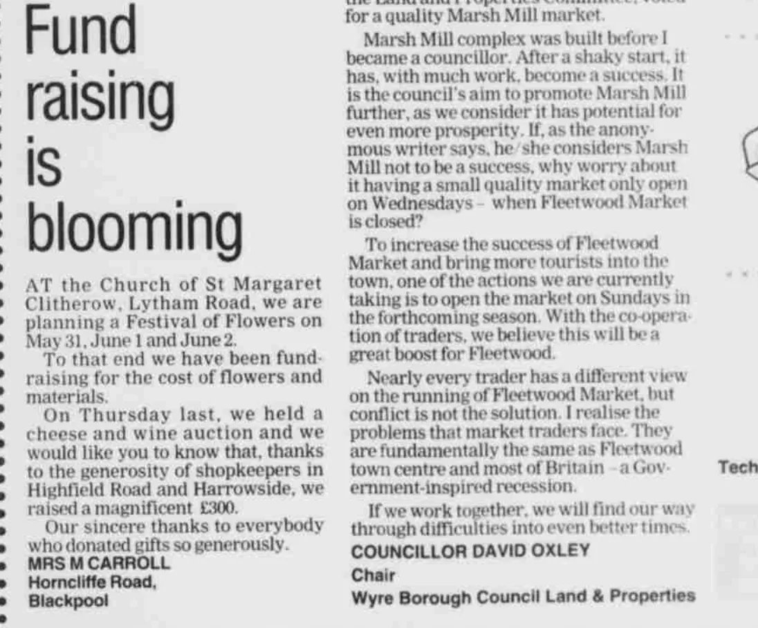 1996 newspaper cutting about St Margaret Clitherow Church fund raising for a flower festival