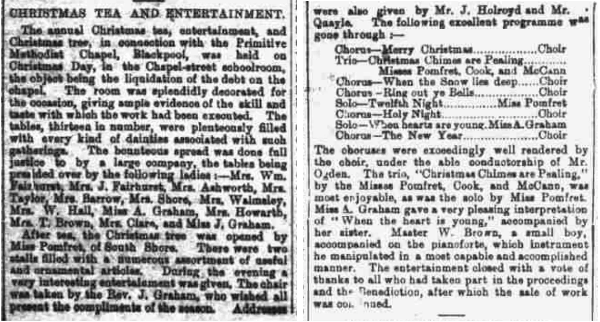 1888 newspaper cutting about the Christmas Tea and Entertainment at Chapel Street Methodist Church