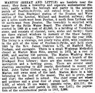 1924 cutting from Kelly's Directory about Marton Methodist Chapel