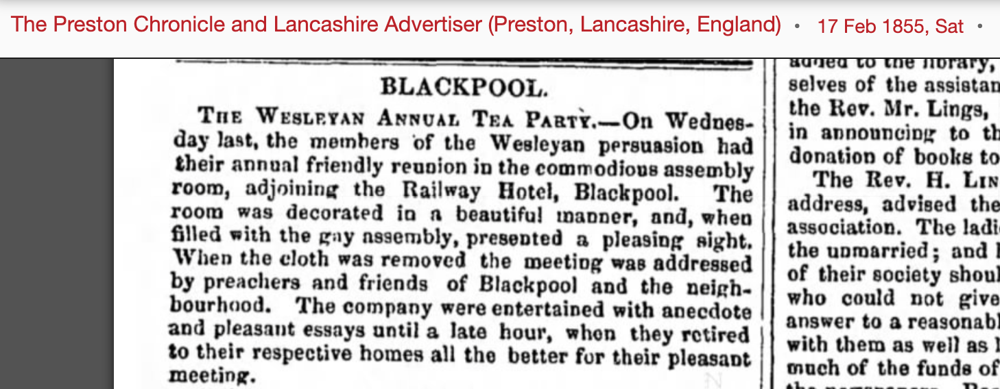 Newspaper article dated 17 February 1855 about a Wesleyan tea party