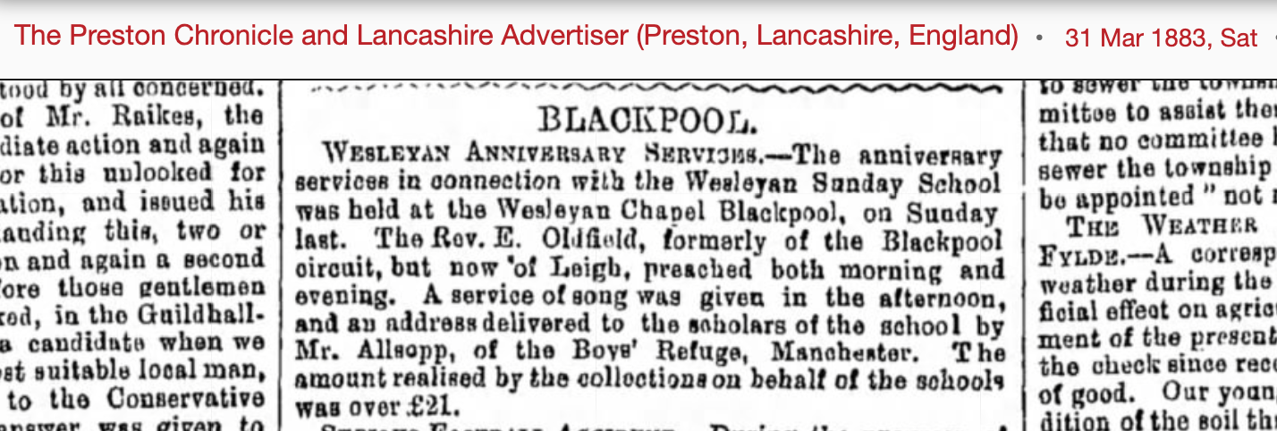 1883 newspaper cutting about anniversary services