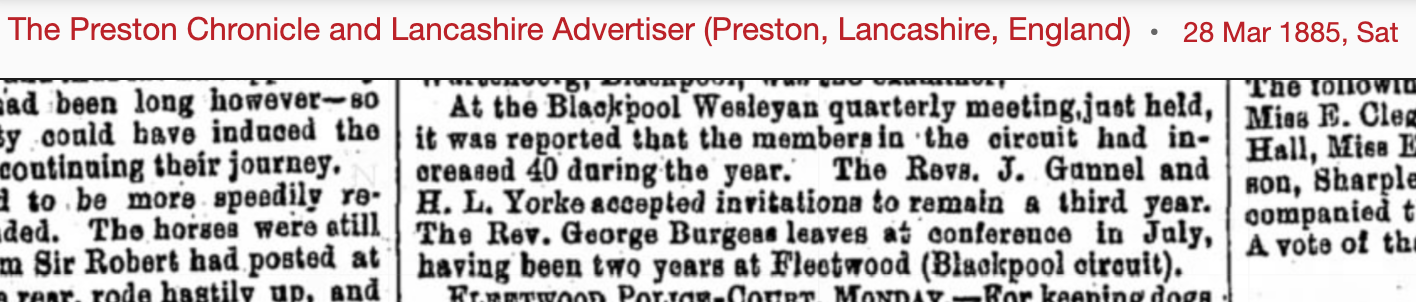 1885 newspaper cutting about a Wesleyan quarterly meeting