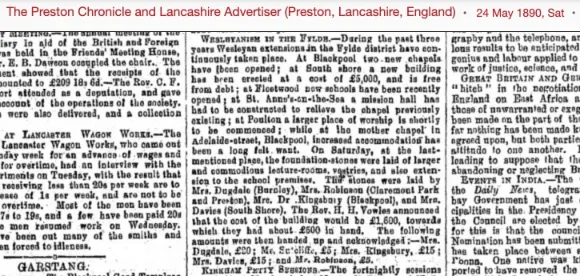 1890 newspaper cutting about new Wesleyan buildings