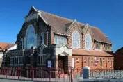 Traditional brick built church building without a tower or spire