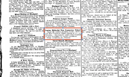 1905 newspaper cutting about a prize-giving at Layton Methodist New Connexion School