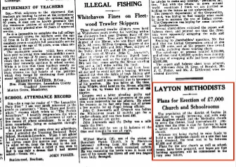 1934 newspaper cutting about plans for a new Layton Methodist Church