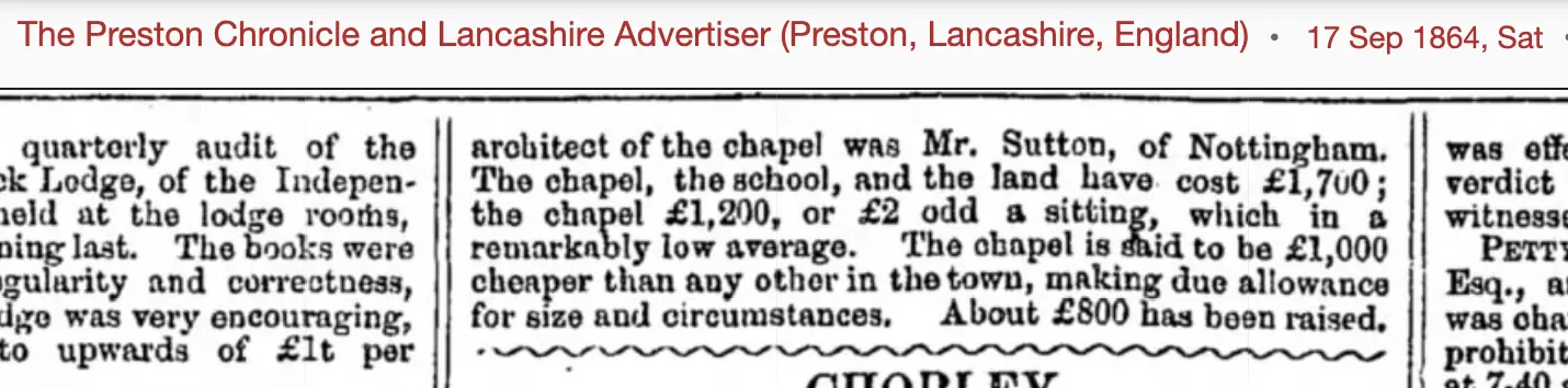 End of newspaper article dated 17 September 1864 about the building of Adelaide Street Methodist Church
