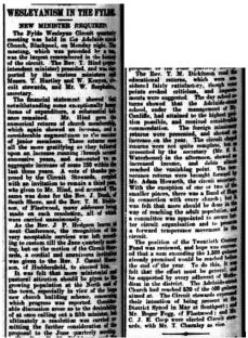 1900 newspaper cutting about a meeting of the Fylde Wesleyan Circuit at Adelaide Street Methodist Church