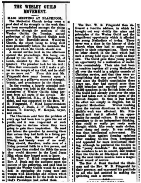 1900 newspaper cutting about a meeting of the Wesley Guild Movement at Rawcliffe Street Methodist Church