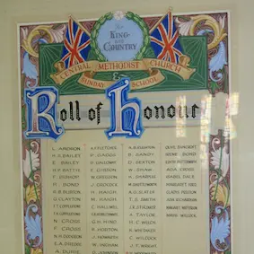 Framed roll of honour for Central Methodist Church, Blackpool